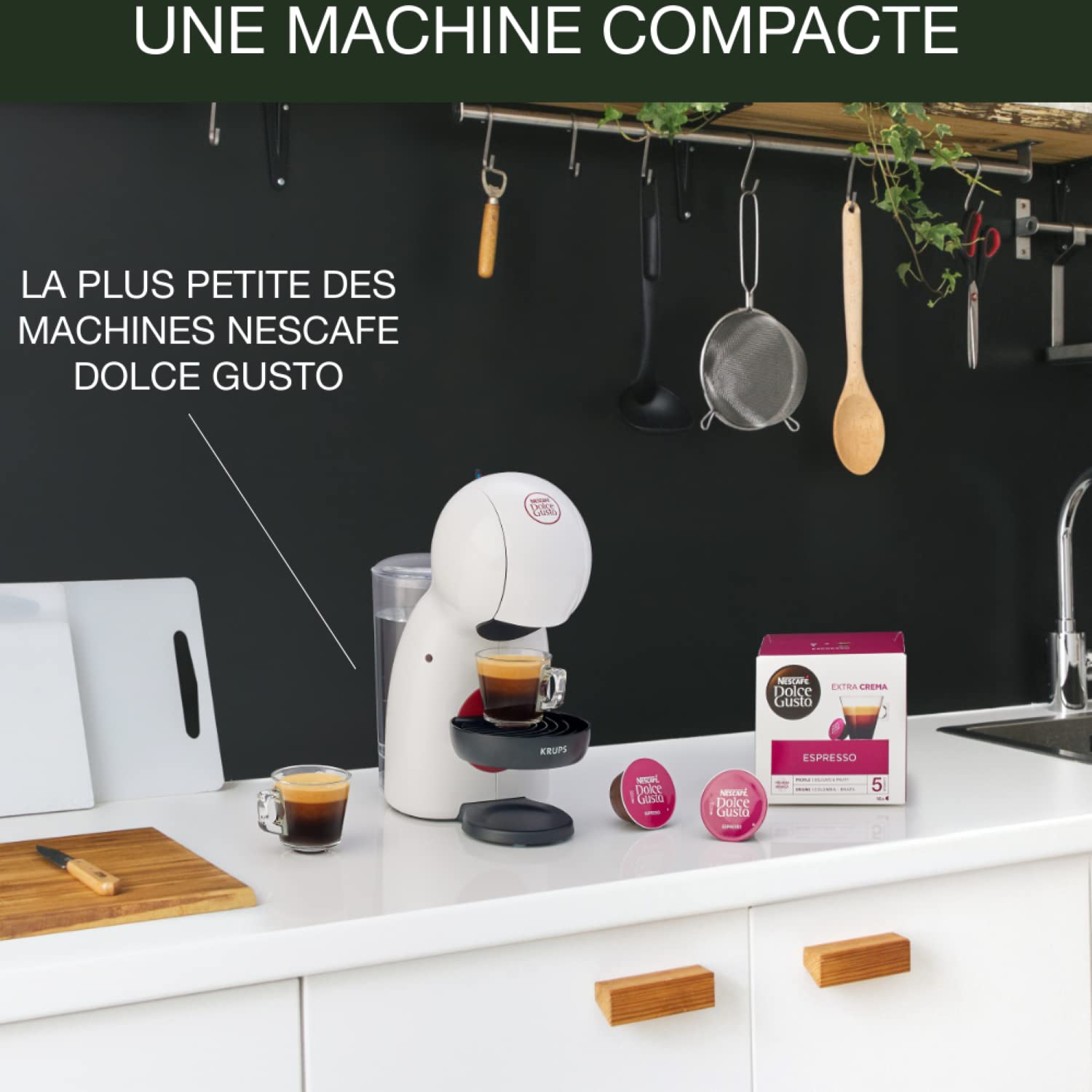 Nescafé Dolce Gusto Krups Machine à café Piccolo XS KP1A3110, 15 bars, Multi-boissons, Arrêt automatique