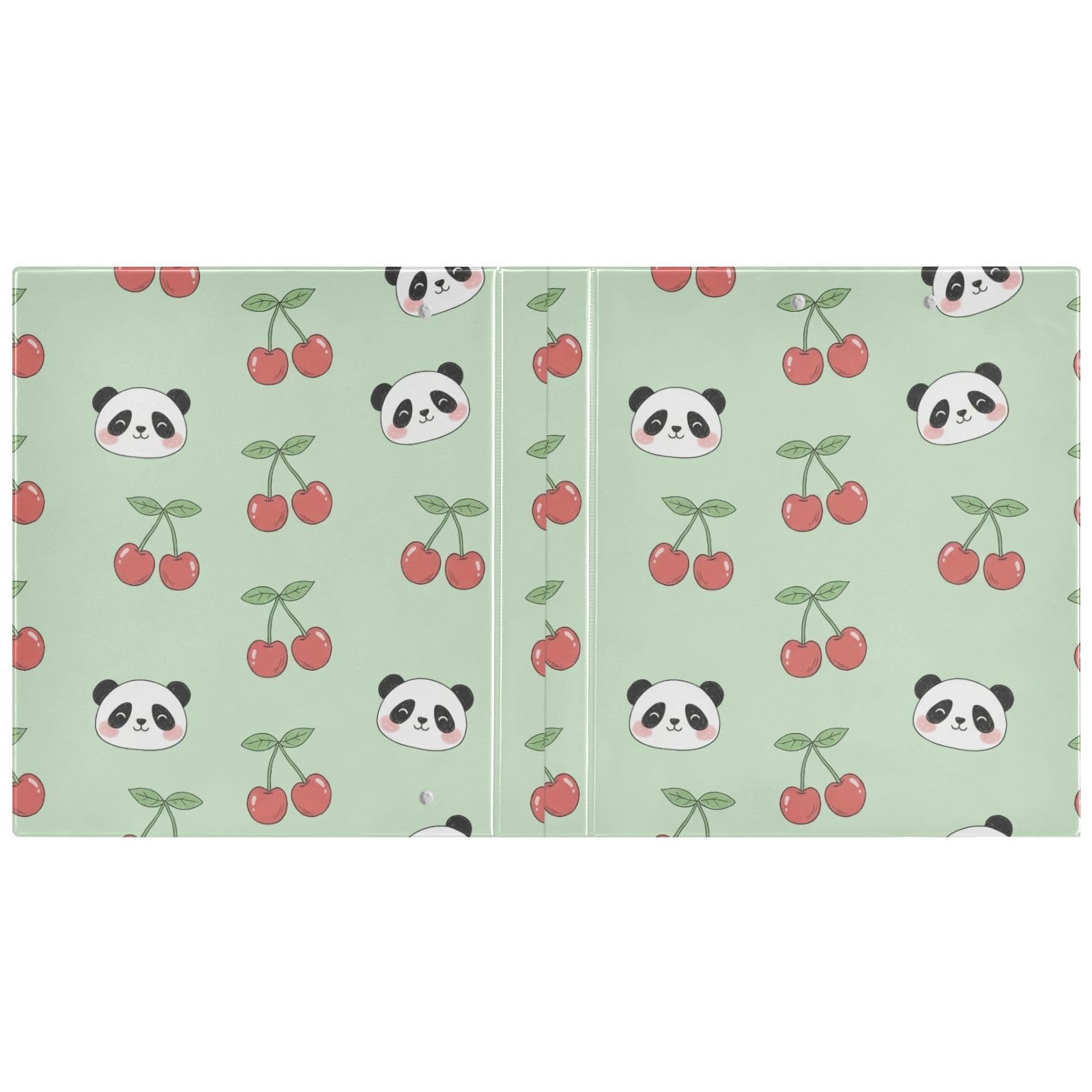 Carpeta de 3 anillas, lindo panda rojo cerezas pastel carpeta de anillos D, paquete de 2 | Con portapapeles y bolsillos, para escuela, universidad, oficina