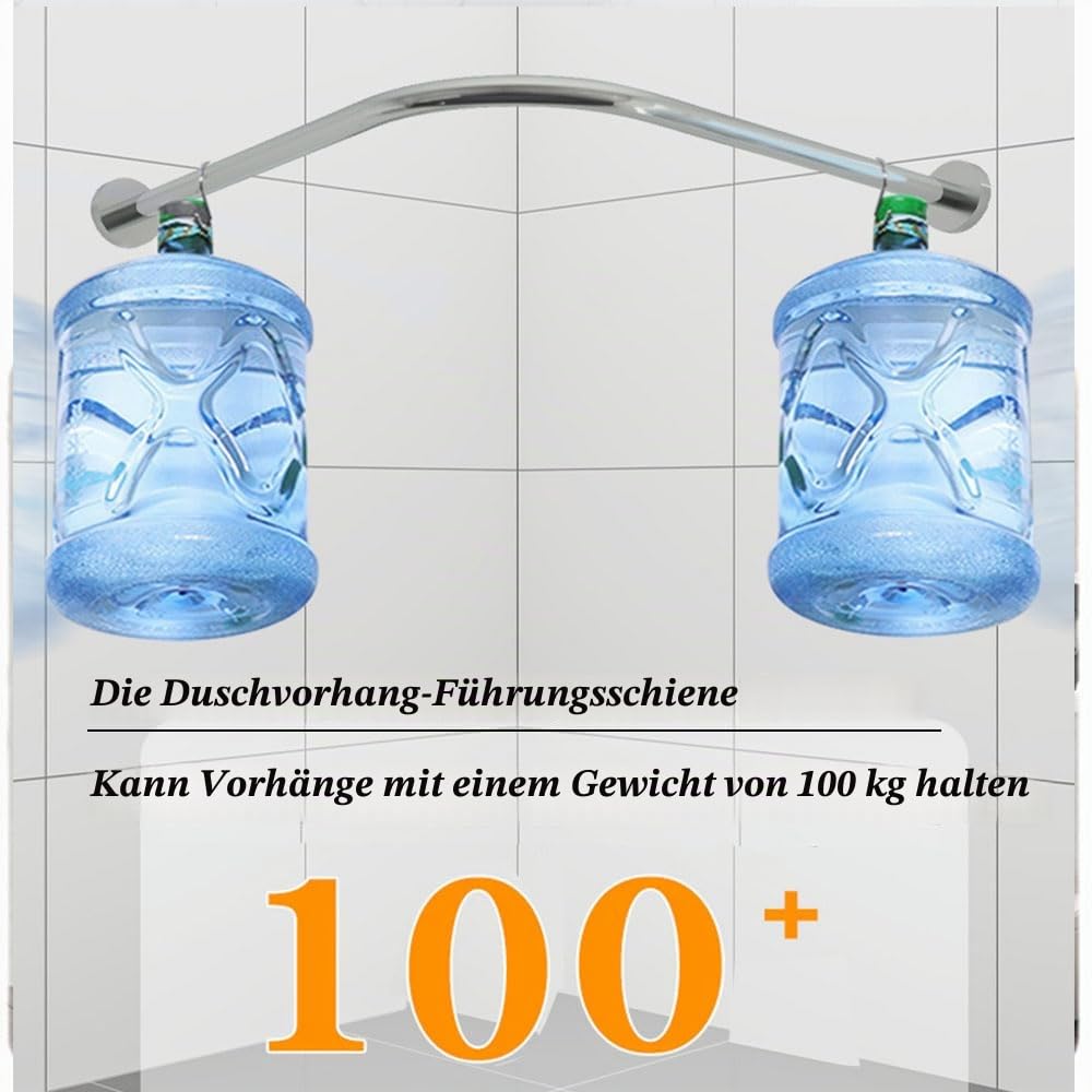 Duschvorhangstange L-Form 75–95 × 75–95 cm, verstellbare Eck-Duschstange aus 304 Edelstahl, 2 Montagearten mit Bohren oder ohne Bohren, rostfrei, für Badewanne, Dusche und Badezimmer