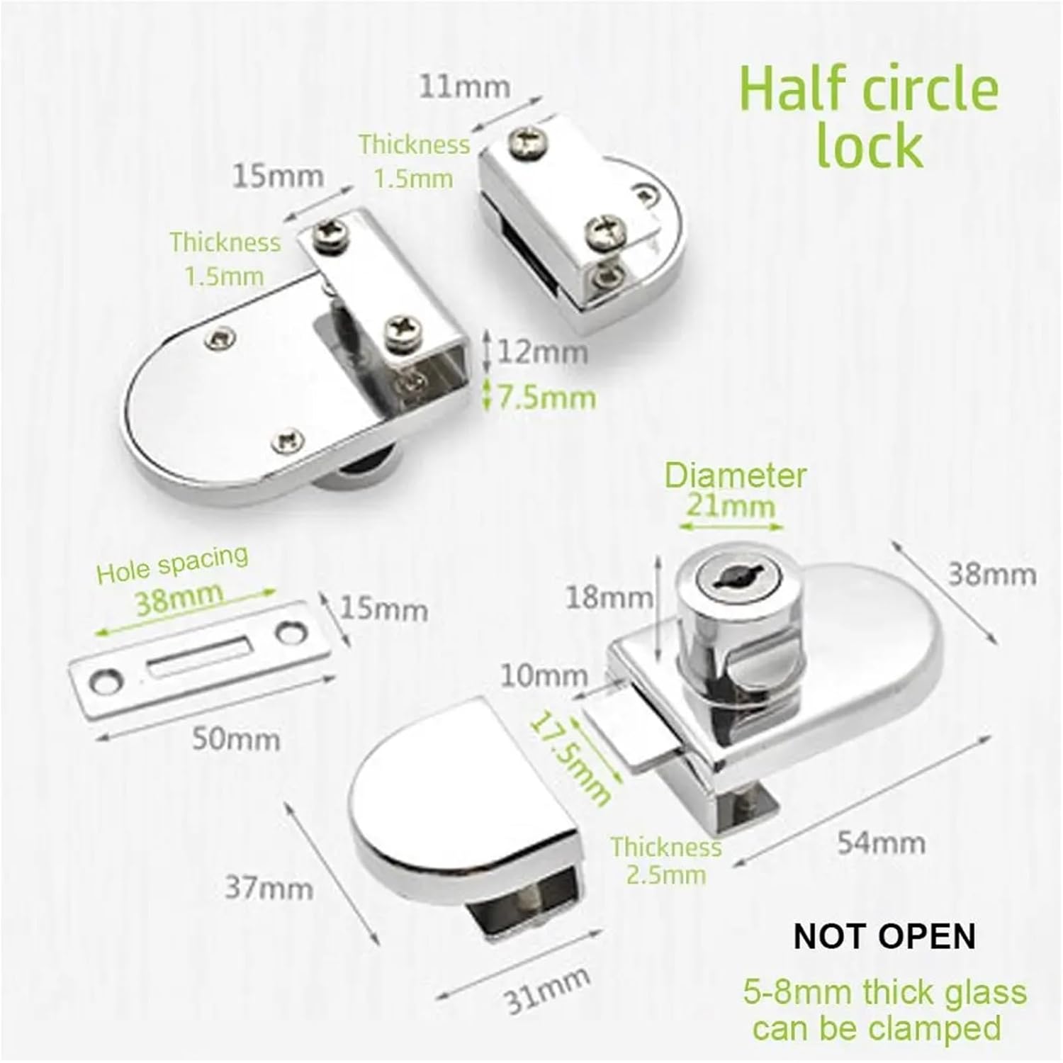 Display Case Lock 3 Set with Key Zinc Alloy Hasp Mall Display Cabinet Door Locks Glass Lock Window for Glass Door(Half Circle Lock)