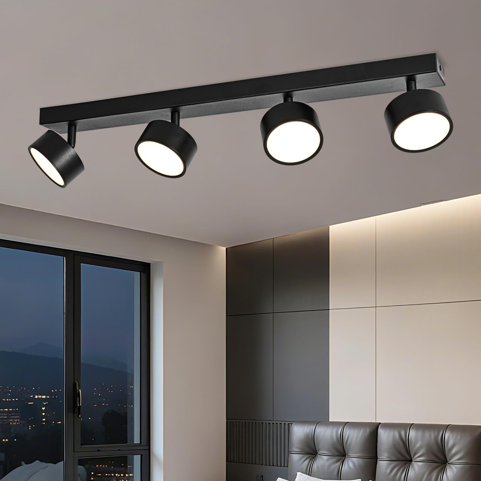 Doughelec Deckenlampe LED 4 Flammig Deckenleuchte Wohnzimmer - Deckenstrahler Deckenlampe Schwarz 24W Warmweiß LED Deckenspot Modern Schwenkbar Lampe Strahler Wandlampe für Flur Schlafzimmer Küche