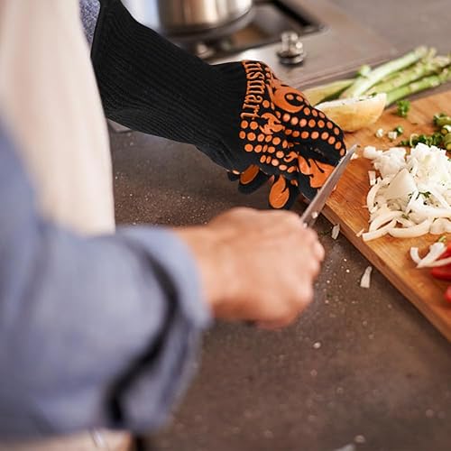 Miniatura 31 de Guantes largos, resistentes al calor 1472 °F, de silicona antideslizante, para barbacoa, cocinar, hornear, cortar Rojo