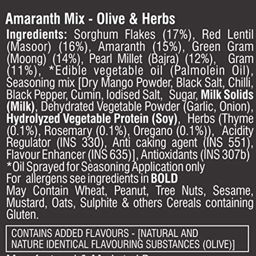 Image of Roasty Tasty Amaranth Mix Olive & Herbs Mixture | Healthy Chiwda | Indian Namkeen Snacks Combo | Diet Mixture | Healthy Snacks | Roasted Snacks | Roasted Snack, Not fried Snacks | Pack of 2 (80g each)