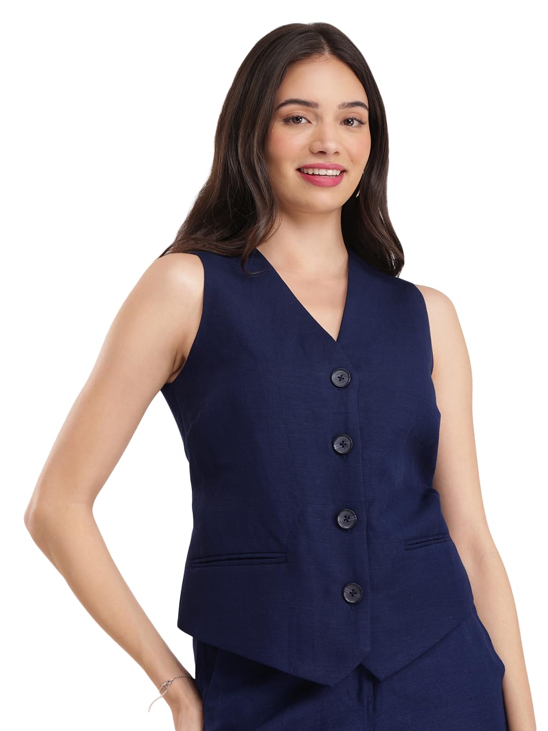 fablestreet Linen Waistcoat - Navy Blue-picture-37