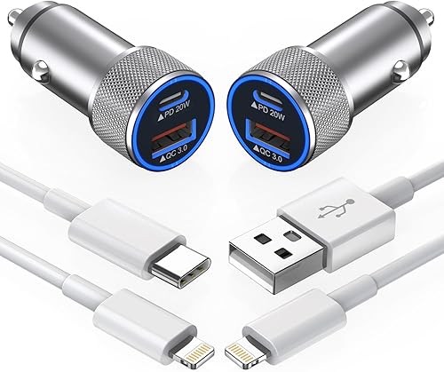 Miniatura 1 de Cargador de coche para iPhone de Apple, 2 unidades, USB C+QC3.0 de doble puerto certificado Apple MFi, cargador de cigarrillos de carga súper