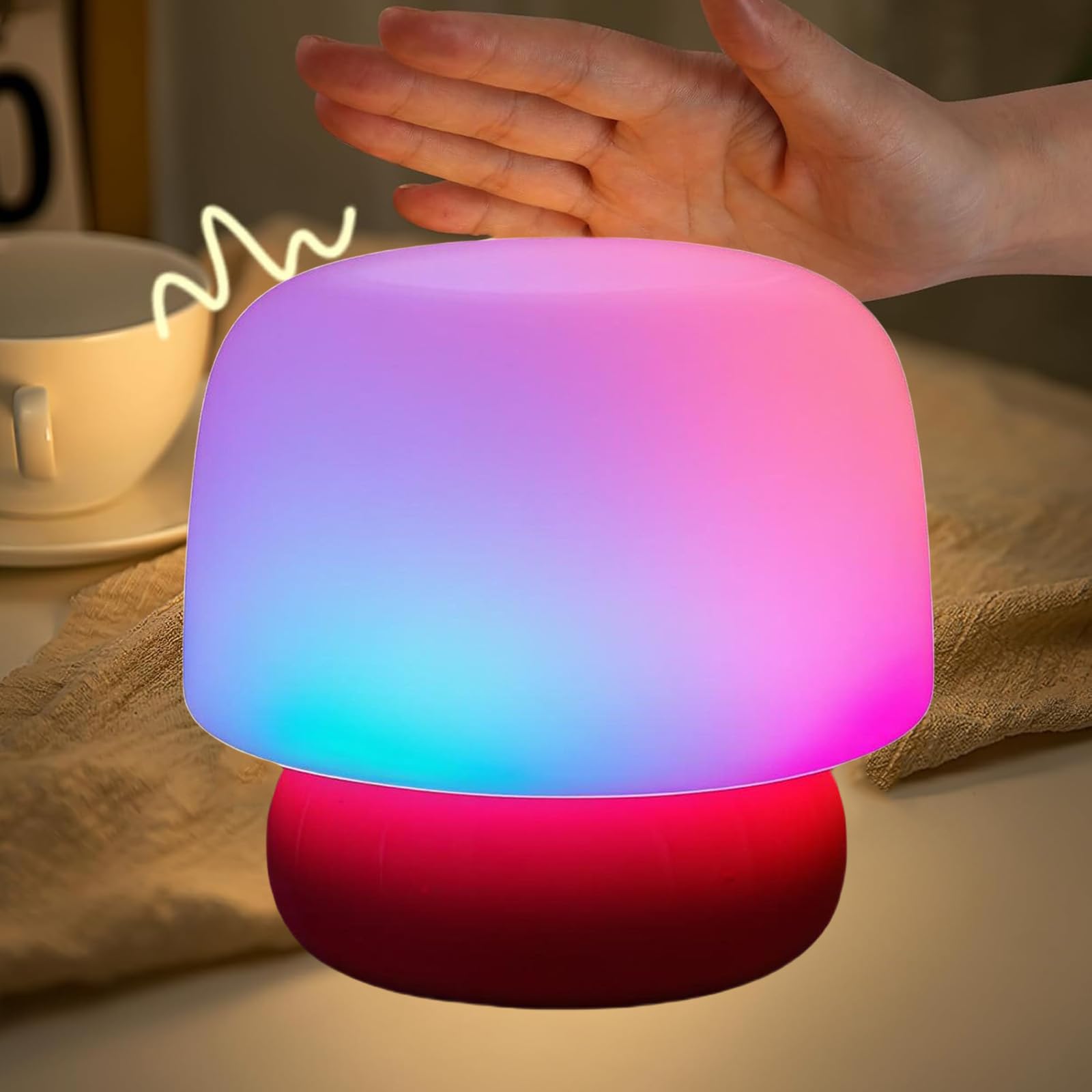 SXDMOUBK Mushroom Night Light, Led Squishy Soft Silicone Lamp, LED Nursery Lamp with Timer & Tap Control, 3 Level Dimmable, Rechargeable Bedside Touch Lamp, Gifts for Kids, Baby Nursery Decor