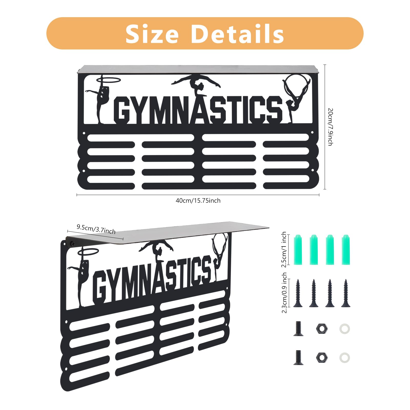 SUPERDANT Cheer Leaders Estante para Medallas, Estante para Trofeos, Colgador para Medallas Deportivas, Estante para Premios, Ganchos para Medallas para Atletas, 40x20 cm
