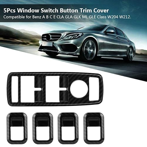 Miniatura 4 de Fydun - Cubierta para interruptor de ventana, 5 unidades, fibra de carbono, para Mercedes Benz A B C E CLA GLA GLK ML GLE clase W204