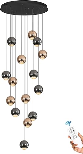 Miniatura 11 de Candelabro Rectangular de Bolas de Cristal, Candelabros de Montaje Empotrado al Techo para Comedor, Sala de Estar, Candelabro de Techo Alto para