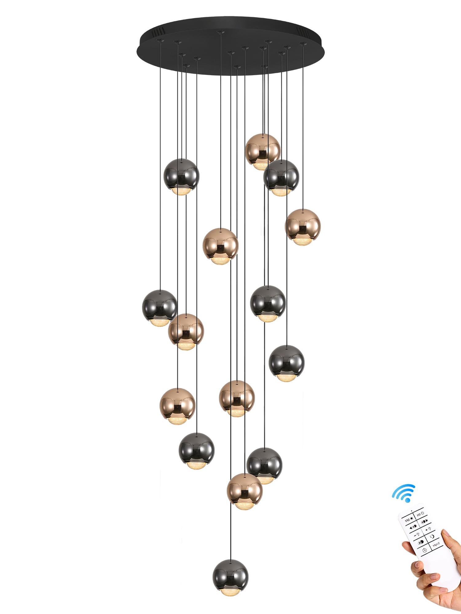 ykolupty Chandeliers for Dining Room Flush Mount Dimmable Round Ceiling Light for Living Room 15 Lights Crystal Raindrop Chandelier D24''xH118''