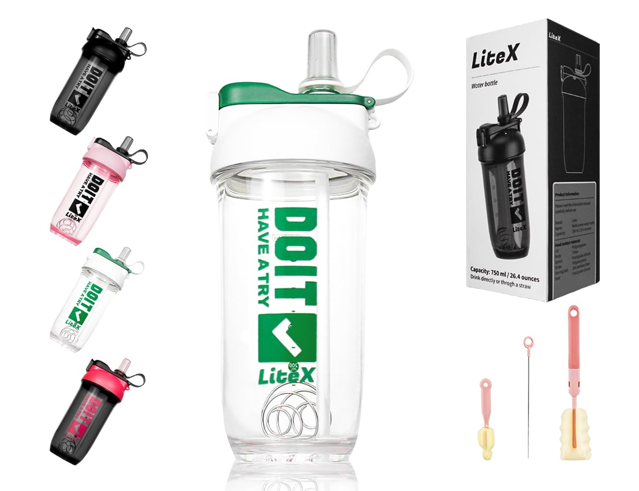 LitexShaker Bottles for Protein Shakes, 26oz Blender Shaker Bottle for Pre-Workout,Shaker Cups with Straw, BPA-free Tritan Mixer Bottles for Protein Powder,with Cup Brush and Instructions (White)