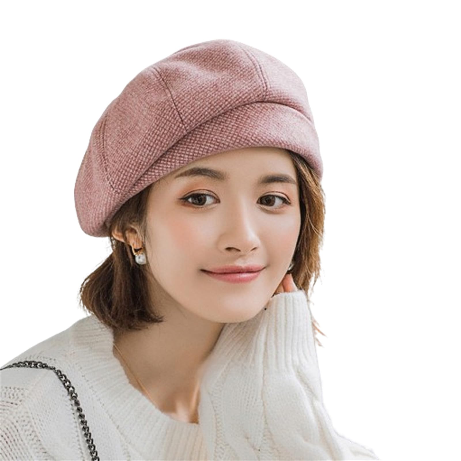 HIQIU Baskenmütze Damen Winter Warm Wolle Mischung Frauen Vintage Achteckigen Plaid Wintermütze Barett Cap Maler Beanie Cap