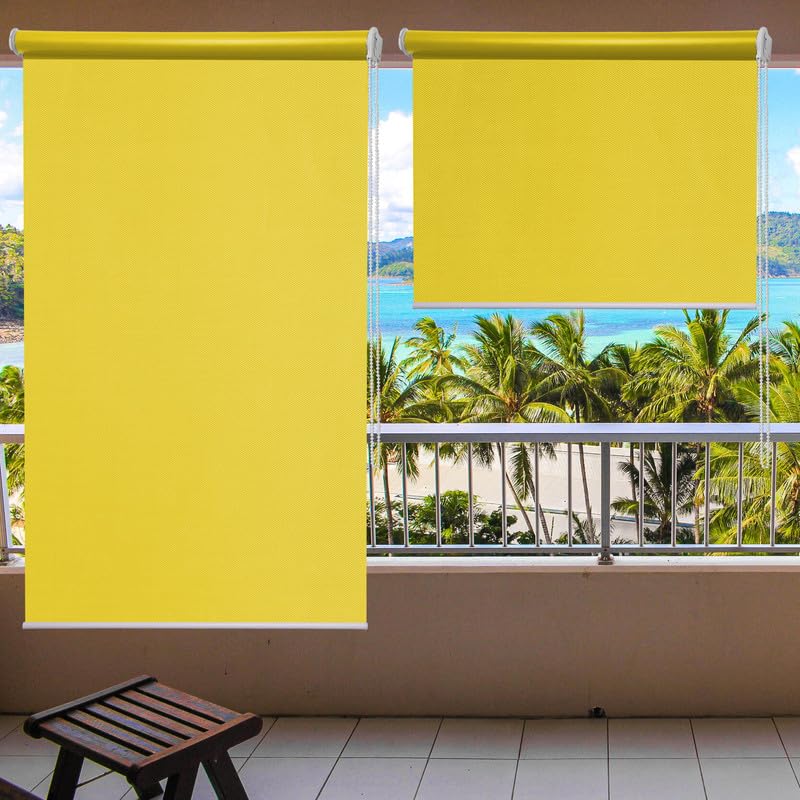 Image of Roller Blinds 300 GSM Polyester Fabric Waterproof & Sun Blockage Corded Roll Up and Down Blinds Curtains for Window, Door, Balcony (Yellow Color 3 X 11 Feet, Pack of 1 Piece)
