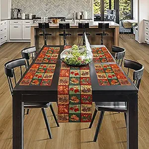PRAKARTIK BY INDUARTS 100% Cotton Tropical Rectangular Dining Table mat with Runner. Multicolor (Set of 4 + 180 cm)