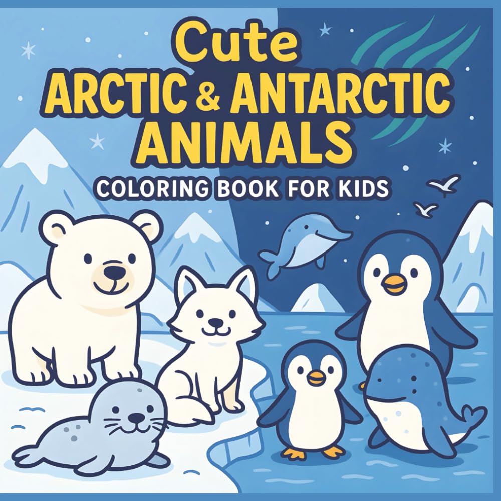 Cute Arctic & Antarctic Animals Coloring Book for Kids: 50 Adorable Creatures from the North and South Poles to Color, Learn, and Love