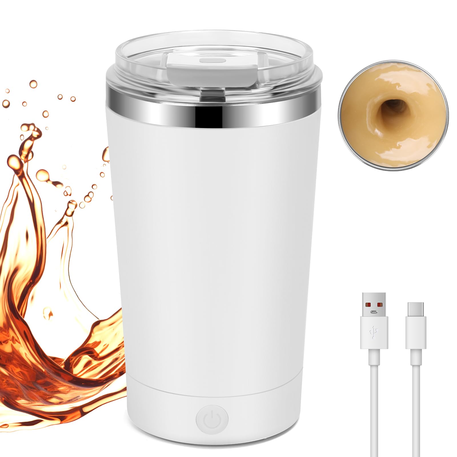 Luismia Self Stirring Coffee Mug with Removeable Base, 13.5 Oz Rechargeable Milk Coffee Mixing Cup, Electric Automatic Cocoa Hot Chocolate Juice Mixer with Lid for Home Office