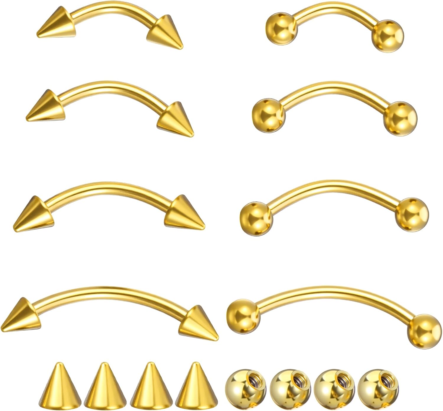 Yolev 8 Pcs Eyebrow Piercing Jewelry Gold, Vertical Labret Lip Jewelry 16g