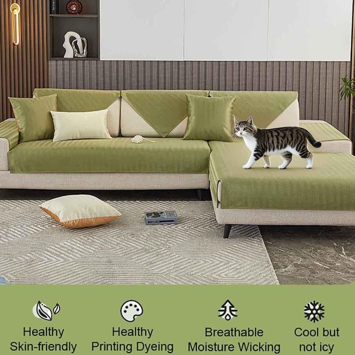 Funda de sofá en forma de L, tacto fresco con silicona antideslizante, apta para mascotas, antimanchas, para perros y gatos, duradera y elegante protector de muebles
