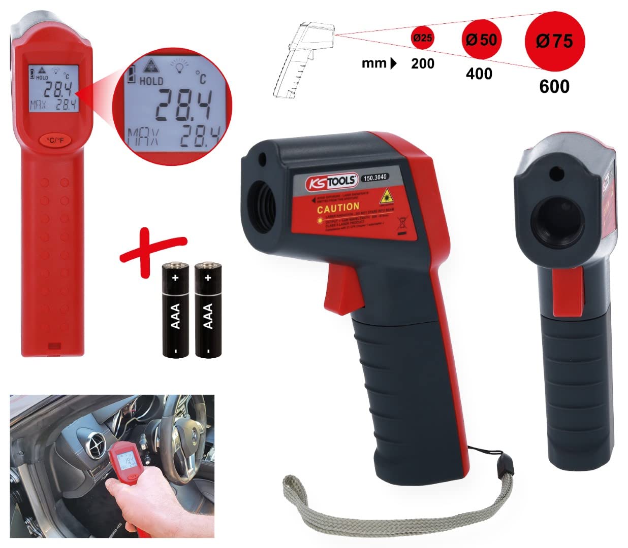 KS Tools - 150.3040 - Thermomètre laser - Pistolet laser pour une lecture de la température sans contact