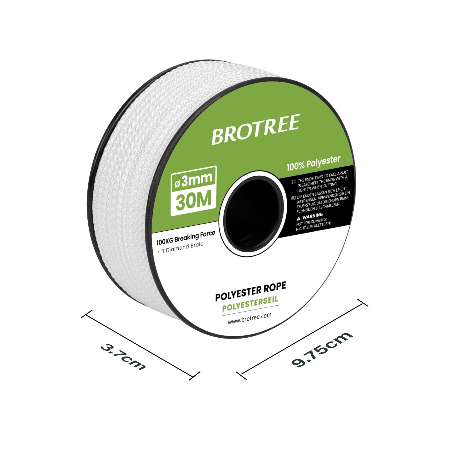 Brotree Polyester Rope 3mm x 30m White - Diamond Braided Rope Cord Low Stretch - 100KG Breaking Load - Image 2