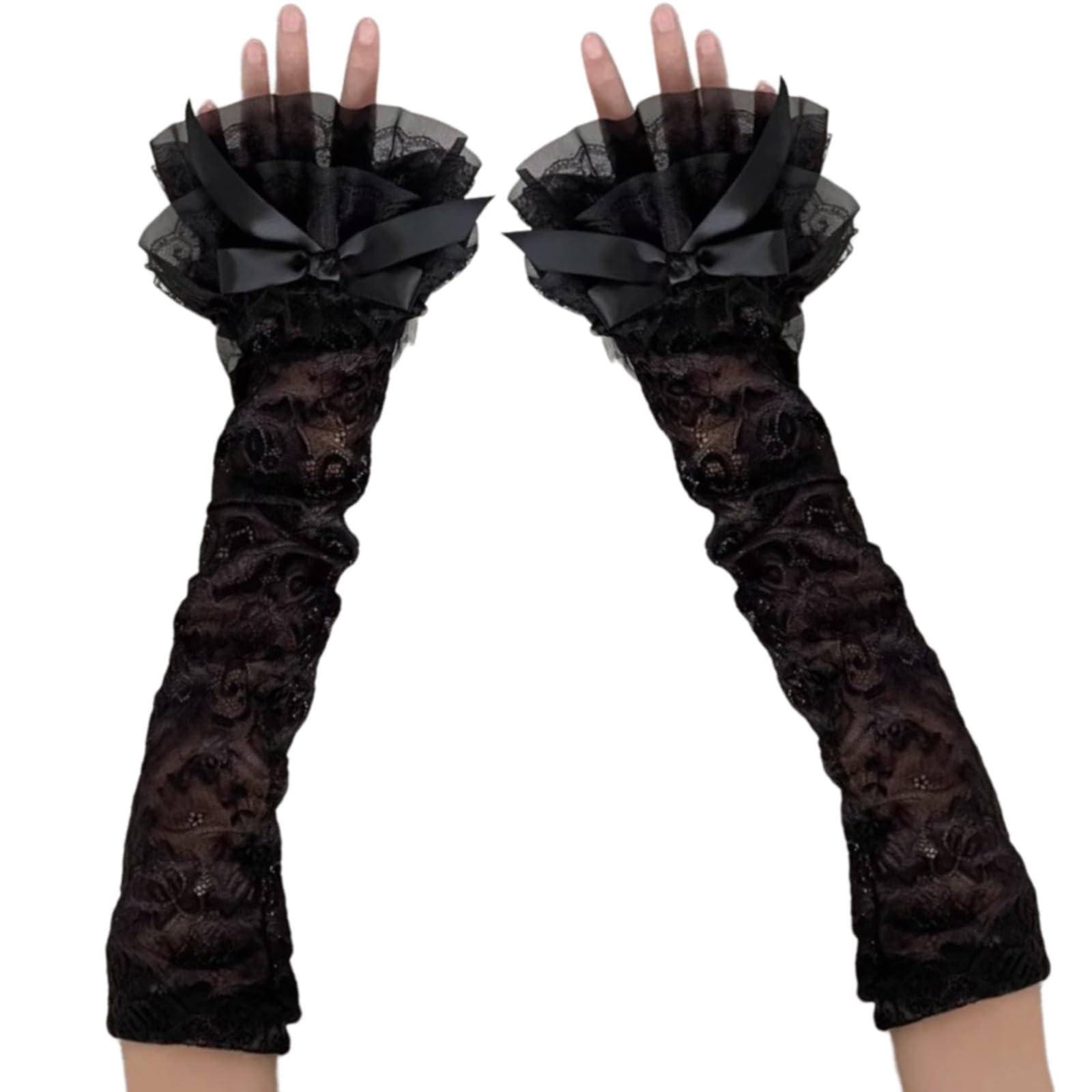 Zeizafa Punk Fingerless Gloves Lace Wrist Gloves Bride Wrist Warmer Gloves for Halloween Masquerades Proms Gloves