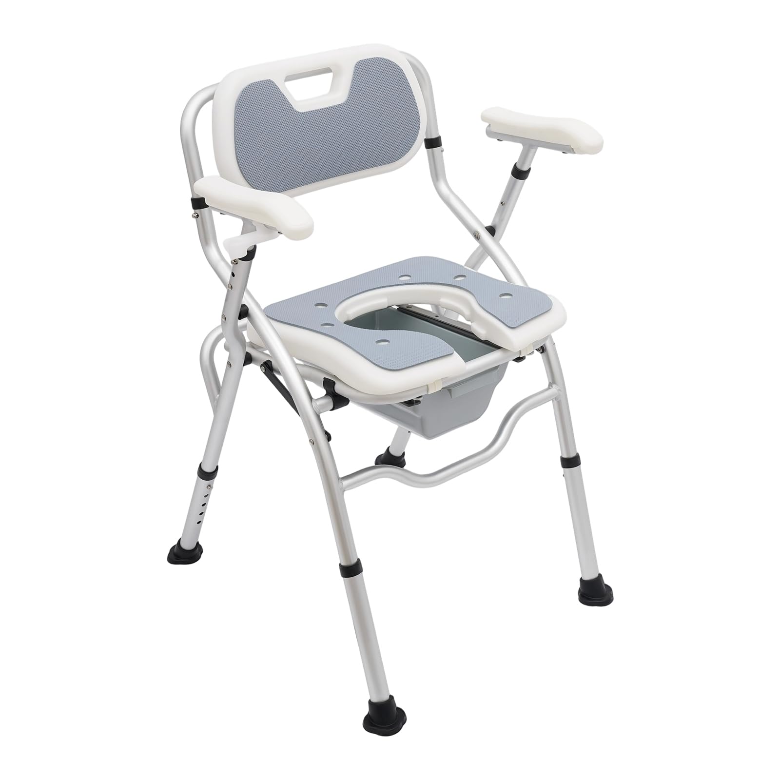 Sedia da doccia pieghevole per anziani, sedia da bagno regolabile in altezza, portata 150 kg, con braccioli e schienale, colore: grigio