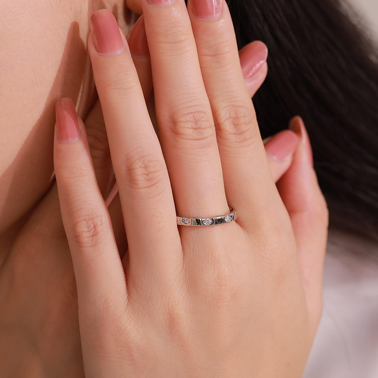 Promise pierścionek damski, pierścionek zaręczynowy, geometryczny wzór, z okrągłymi diamentami laboratoryjnymi, białe złoto 9K, rozmiar 54 (17,2)