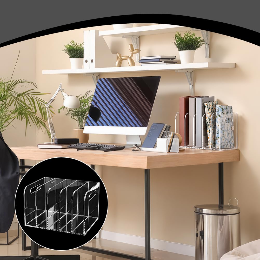 NBEADS Portariviste In Acrilico, 19x25.5x16cm 5 Scomparti Verticali Organizzatore Da Scrivania per Documenti Accessori per Documenti, Riviste e Libri