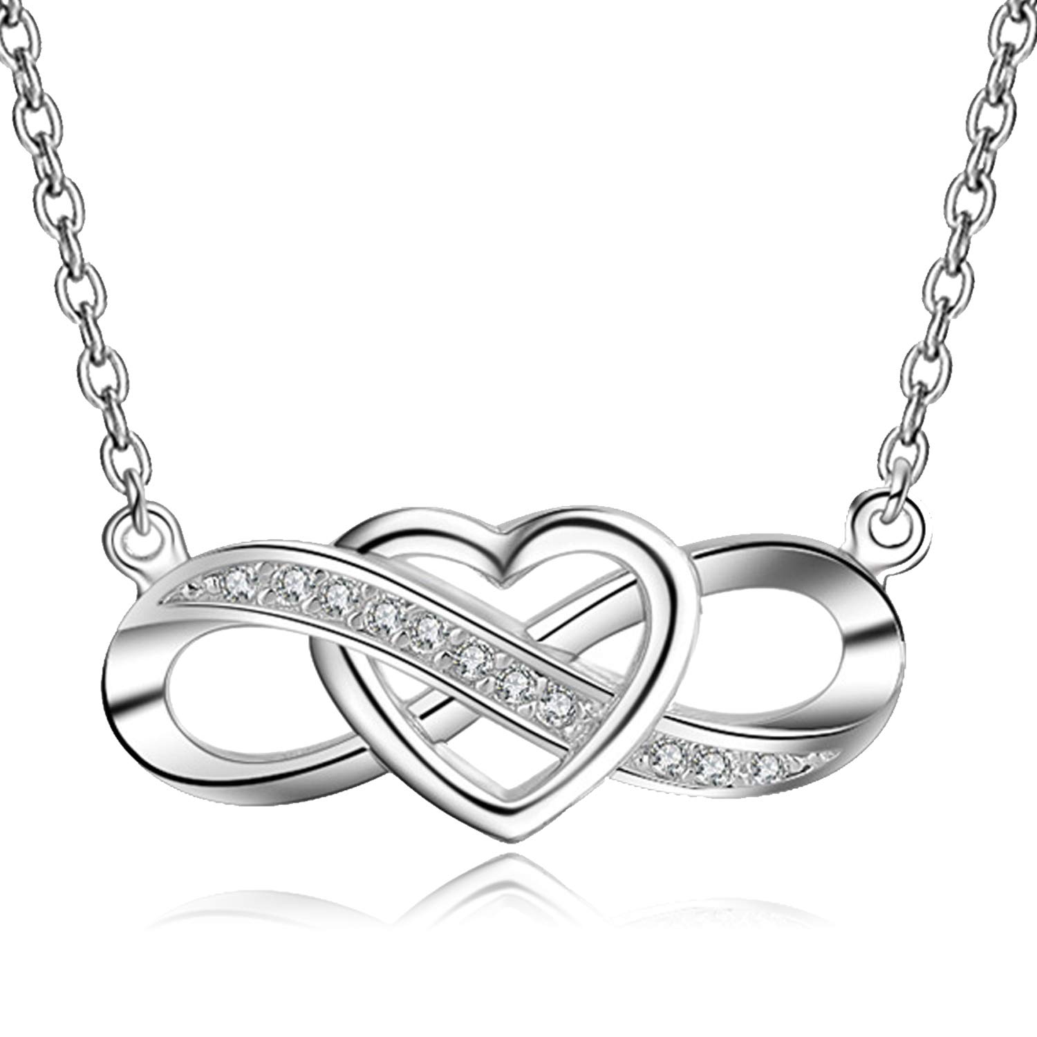 Collar Regalos para Ella,Infinito collar de corazón para las mujeres,925 de plata esterlina,5A collar de circonio cúbico,Regalo para Mujeres Niñas