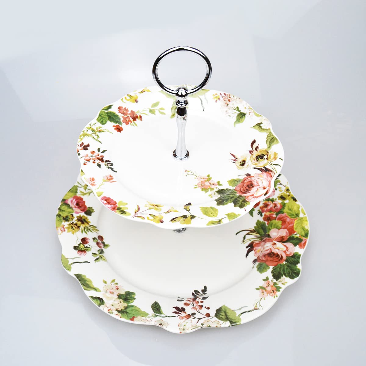 Elegant Flowers - Soporte de porcelana fina de porcelana azul de 2 niveles para tartas/magdalenas/pastelería en una caja