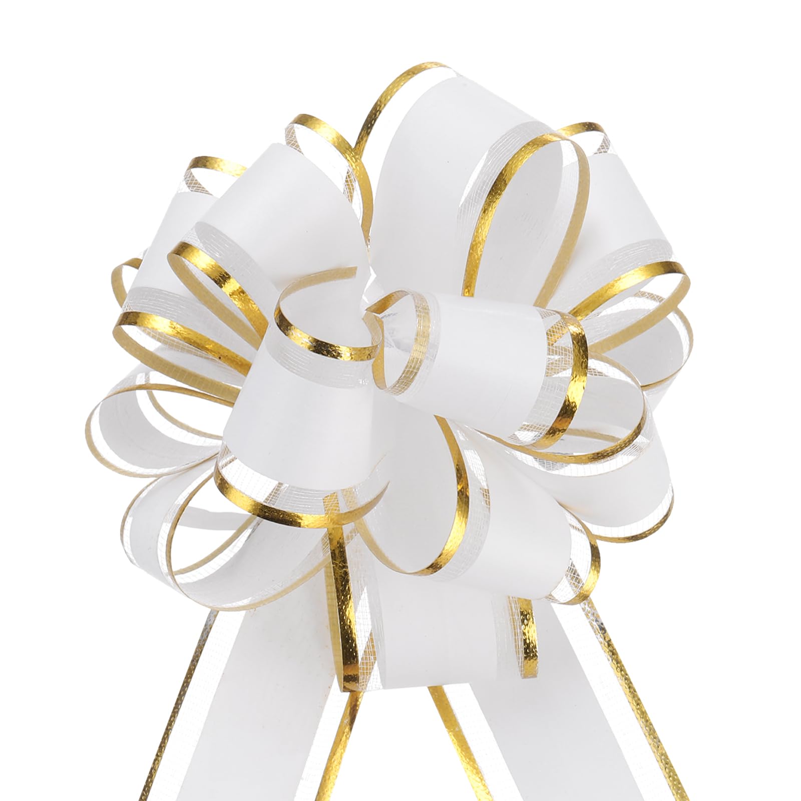 QUARKZMAN 5 Piezas Lazo de Organza 4 Pulgadas Borde Dorado Blanco para Regalos Bodas Navidad