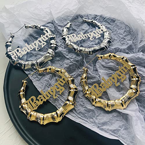 Large Bamboo Hoop Earrings Old English Font Babygirl Word Bamboo Earrings Hip-Pop Style Punk Party Accessory3