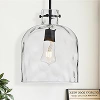 MERINEA Modern Black Hammered Glass Pendant Light - 10" Adjustable E26 Ceiling Fixture for Kitchen Island, Dining Room, Hallway