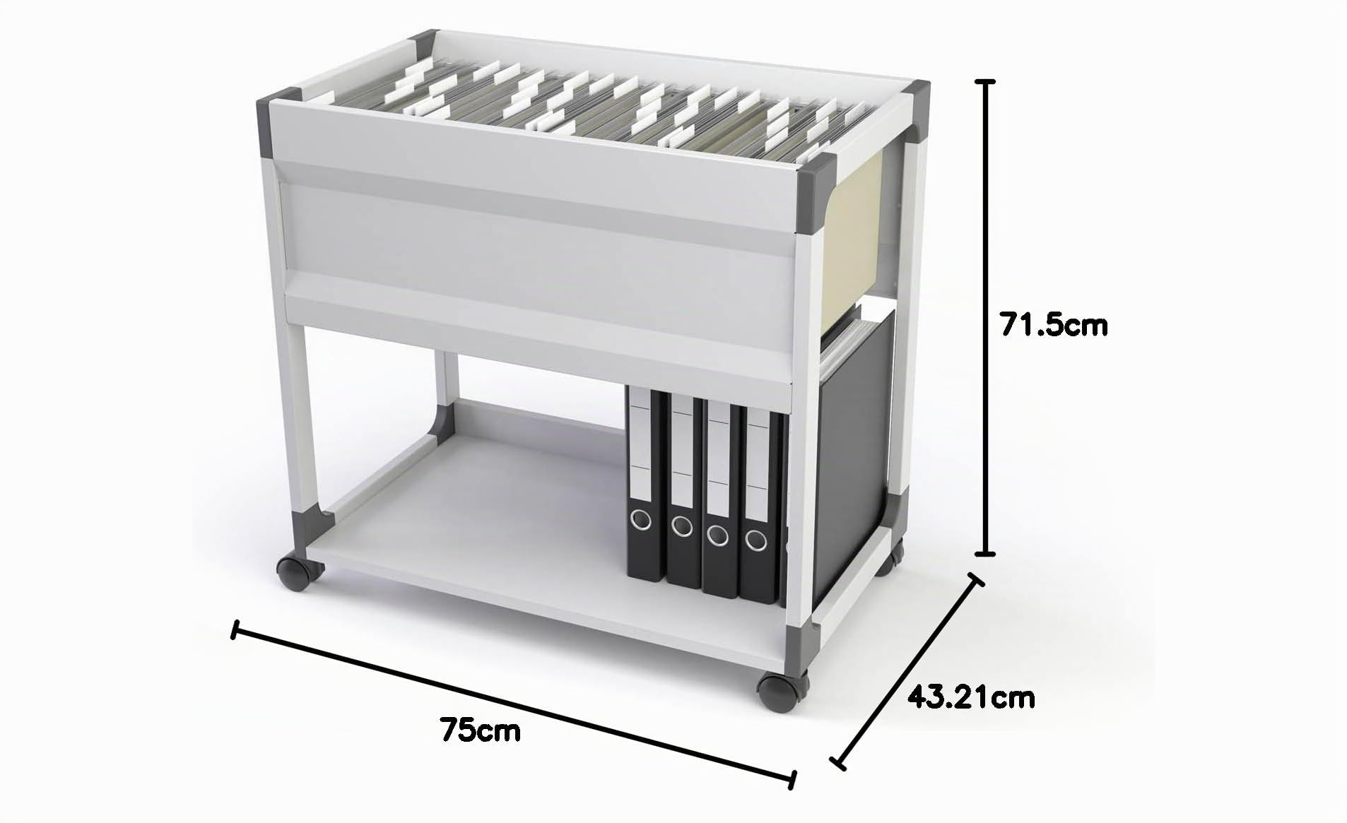 Durable System File Trolley 90 A4 grau, für bis zu 90 Hängemappen oder 8 Hängeordner - 750 x 715 x 432 mm , 378410 | Fahrbar, Ablage für 8 Hängeordner, 750 x 715 x 432 mm, untere Bodenplatte für 8 Standardordner