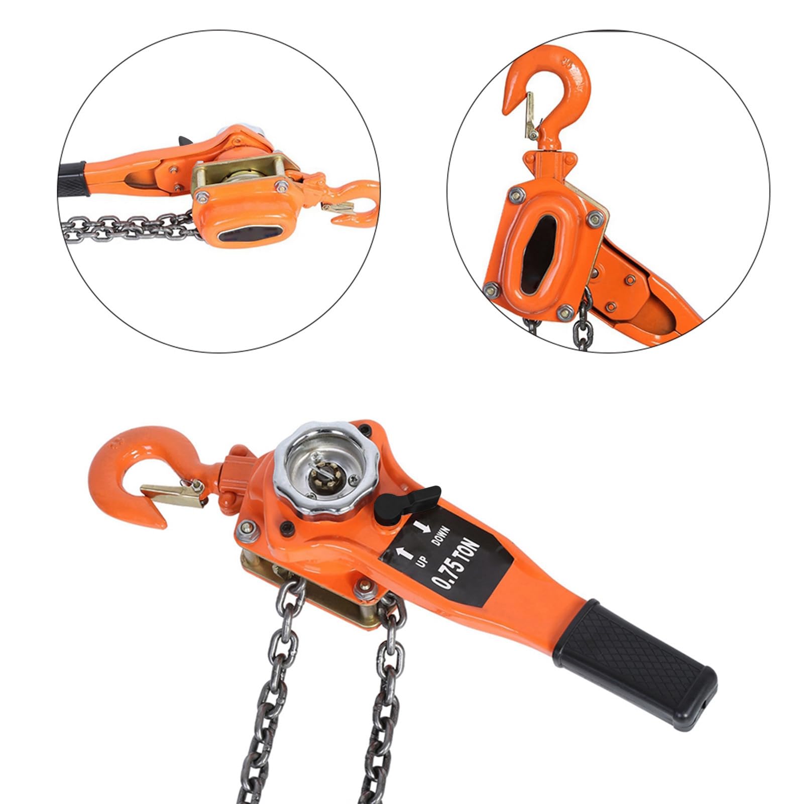 Bewinner Orange 0,75 T Kettenzug, 1650 Lbs Ratschenhebel-Flaschenzug, Manueller Blockhub, Handkettenzug aus -Manganstahl mit Haken aus Legiertem Stahl für den Industriebau