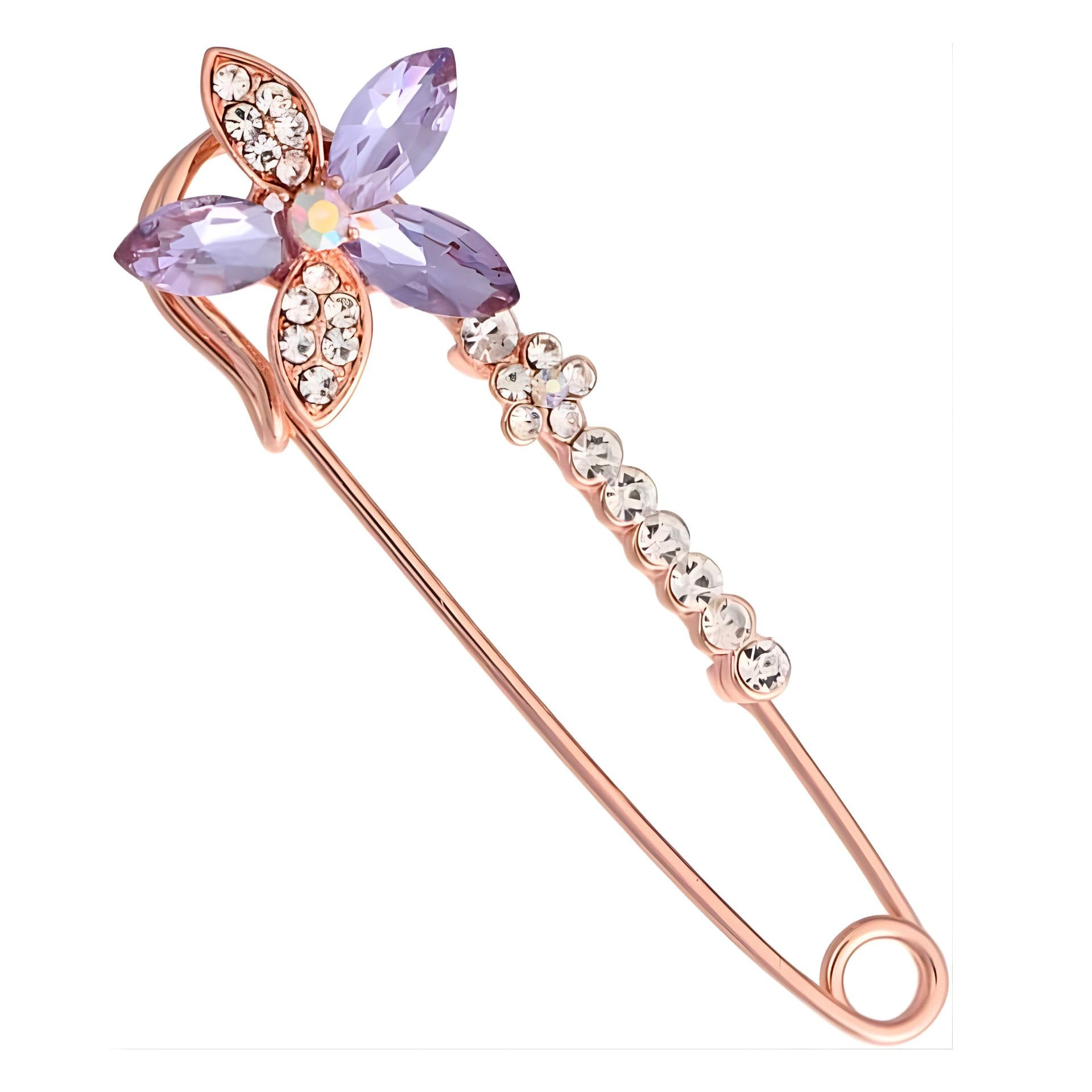 Rose Gold Plated Traditional Crystal Studded Purple Flower Brooch Cum Saree Pin for Women and Girls (Brooch0685) 1 Pc-image-36