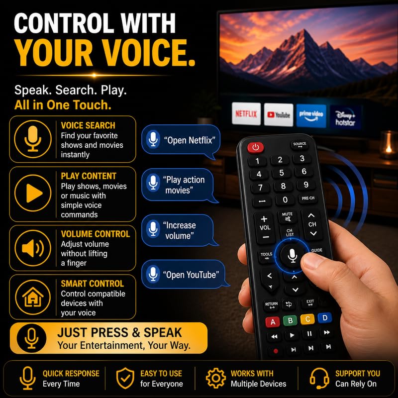 Image of Bluetooth Voice Control Remote Compatible with Sony Bravia Android Smart TV | Pairing Required, 4K HD UHD LED & OLED Support, Google Play & Netflix Shortcut, KD & KDL Series