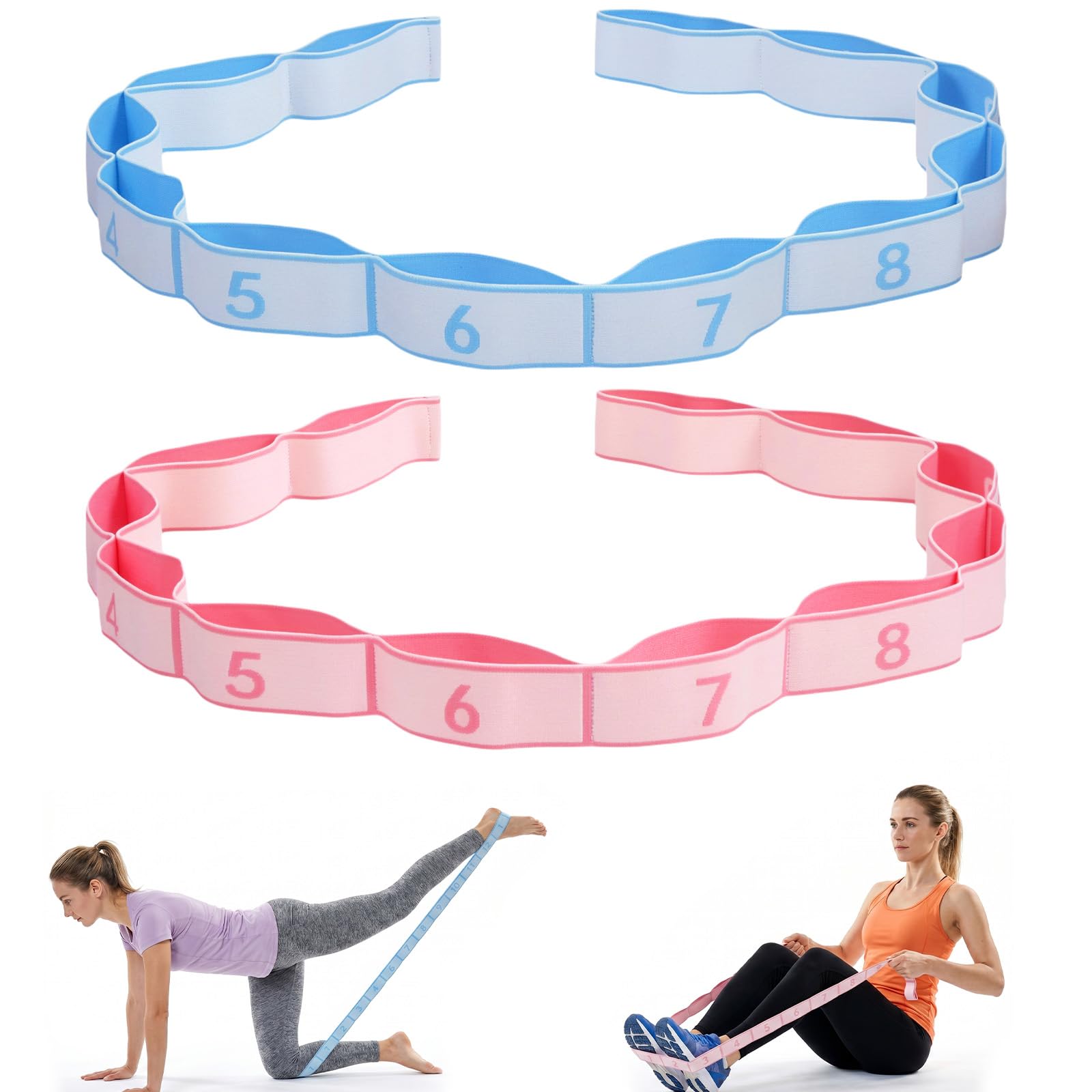 SULIKJHUI 2 Pcs Fabric Resistance Bands, Long Stretch Band Yoga Belt for Yoga, Pilates & Fitness, 136 x 4 cm (Blue & Pink)