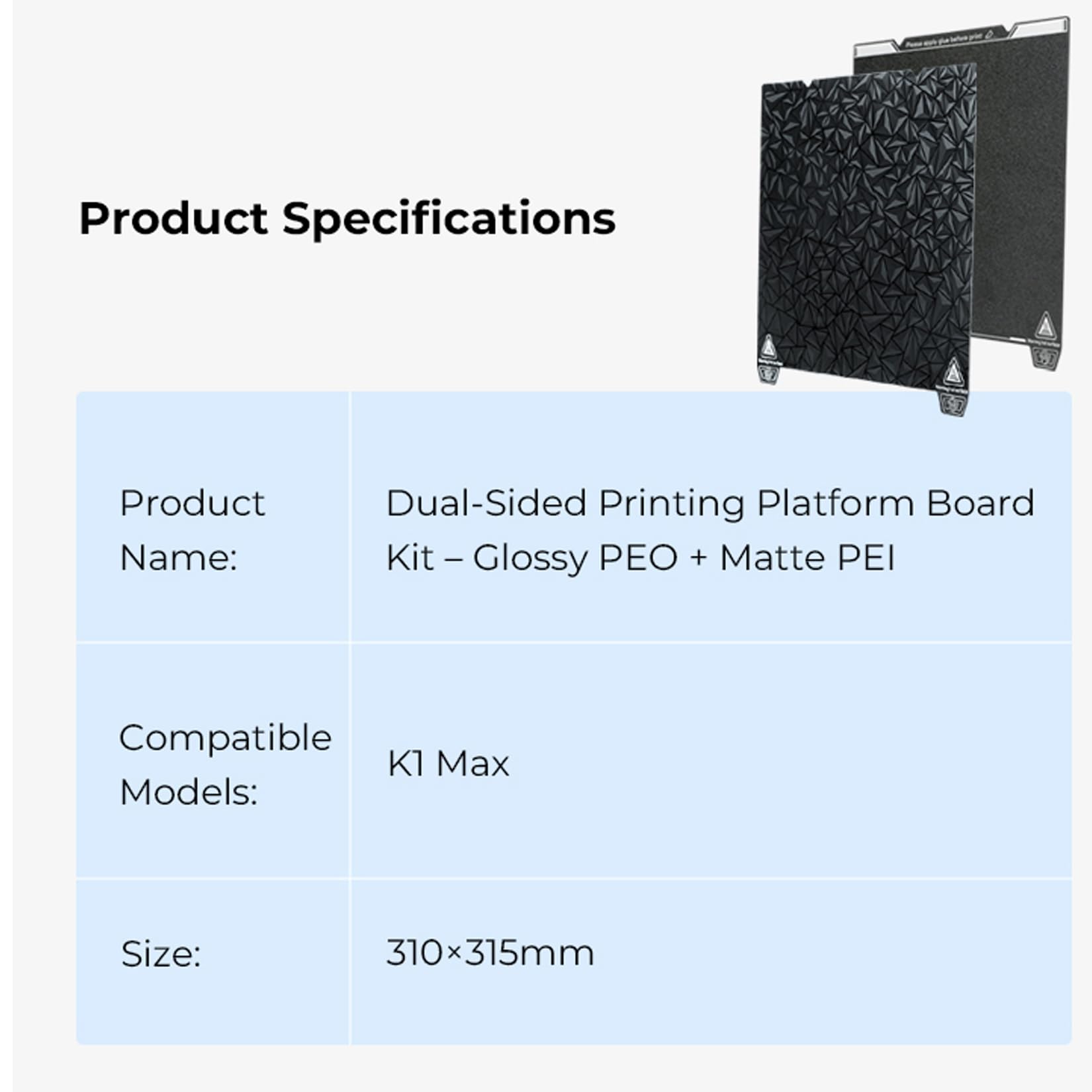 Cavabien PEI PEO Blad voor K1 Ender 3 V3 SE/KE Ender 3 S1 Pro CR10 SE Build-Plate Verwarmd bed, verenstaal, flexibel platform, één zijde getextureerd en één kant glad board voor 3D-printers