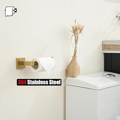 Miniatura 5 de JQK Soporte de papel higiénico dorado, dispensador de papel de seda de acero inoxidable 304 de 5 pulgadas de grosor de 0.031 in para baño, soporte