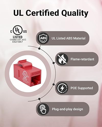 Miniatura 15 de VCE Acopladores Keystone CAT6 RJ45 (listado UL), paquete de 25 conectores Keystone Ethernet hembra a hembra UTP para cable de red Cat6/Cat5e/Cat5