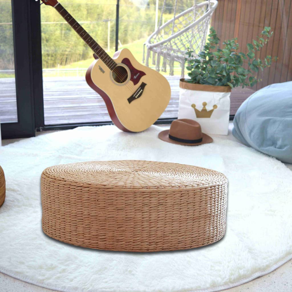 Fenteer Coussin de Sol, Tapis de Tatami Rond, 40 cm Coussin de Tatami Rond Oreiller de Sol Coussins de Sol Paille méditation Tapis de Yoga Doux Oreiller de
