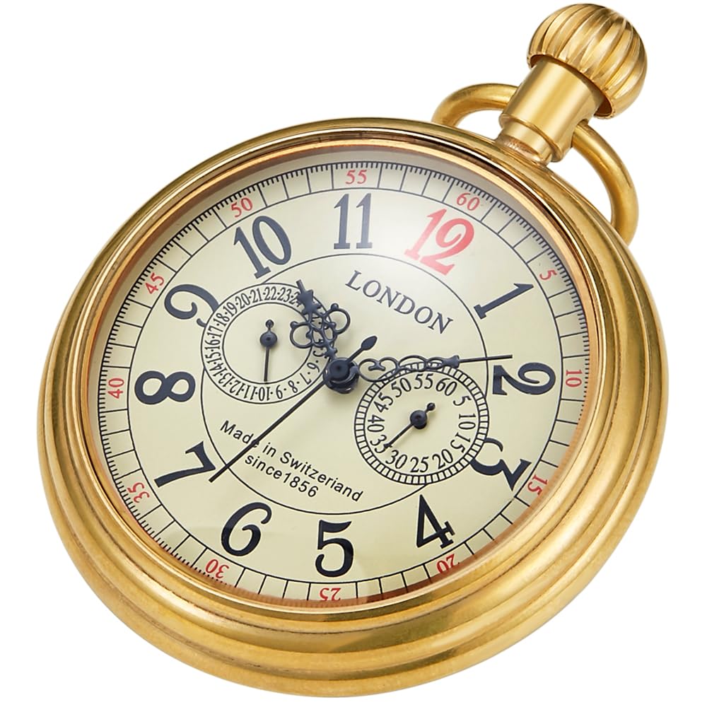 Vintage Copper Stainless Steel London Design Mechanical Hand-Wind Pocket Watch Mens Watches-image-19