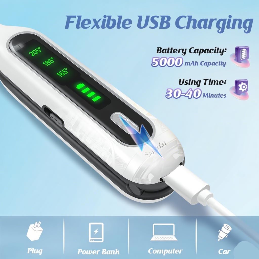 Sunmay Cordless Mini Flat Iron, 3/10" Pencil Hair Straightener for Short Hair, Pixie Cut & Bangs, Portable Dual Voltage Travel Curling Iron - Image 5