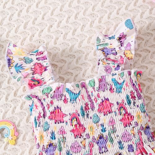 Toddler Girl Dress Kids Ruffle Sleeve Floral Smocked Sundress Sleeveless Swing Tiered Dresses 2-8 Years4