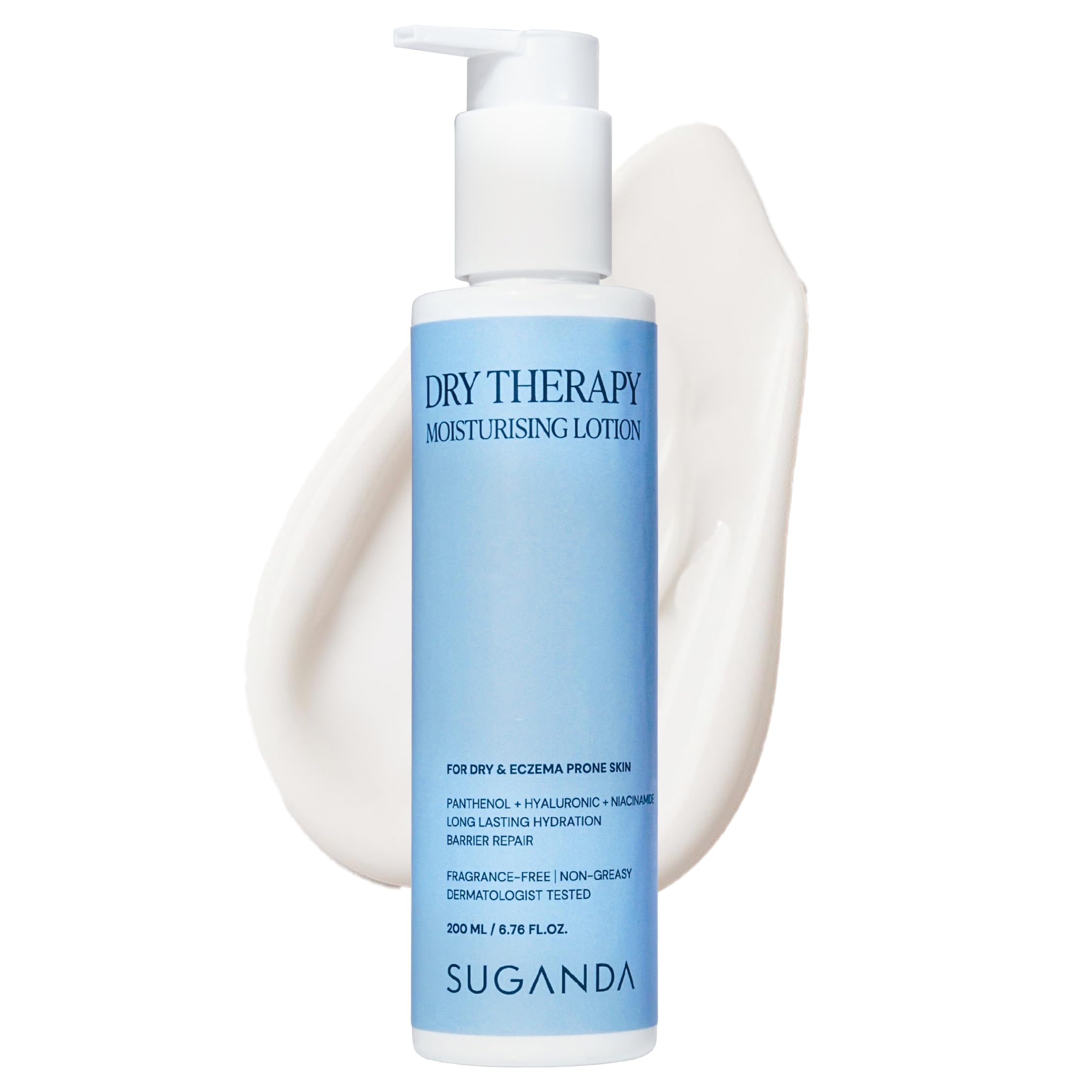 Suganda Dry Therapy Moisturising Lotion for Dry & Eczema-Prone Skin | Panthenol, Hyaluronic Acid & Niacinamide | Long-Lasting Hydration & Barrier Repair | Fragrance-Free, Non-Greasy | Dermatologist Tested-image-10