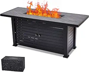 57" Propane Fire Pit Table, 50000BTU Rectangle Fire Table with Cover & Rain Cover, Sturdy Steel and Iron Fence Surface, CSA Safety Certified, Companion for Your Garden (Enlarged Version)