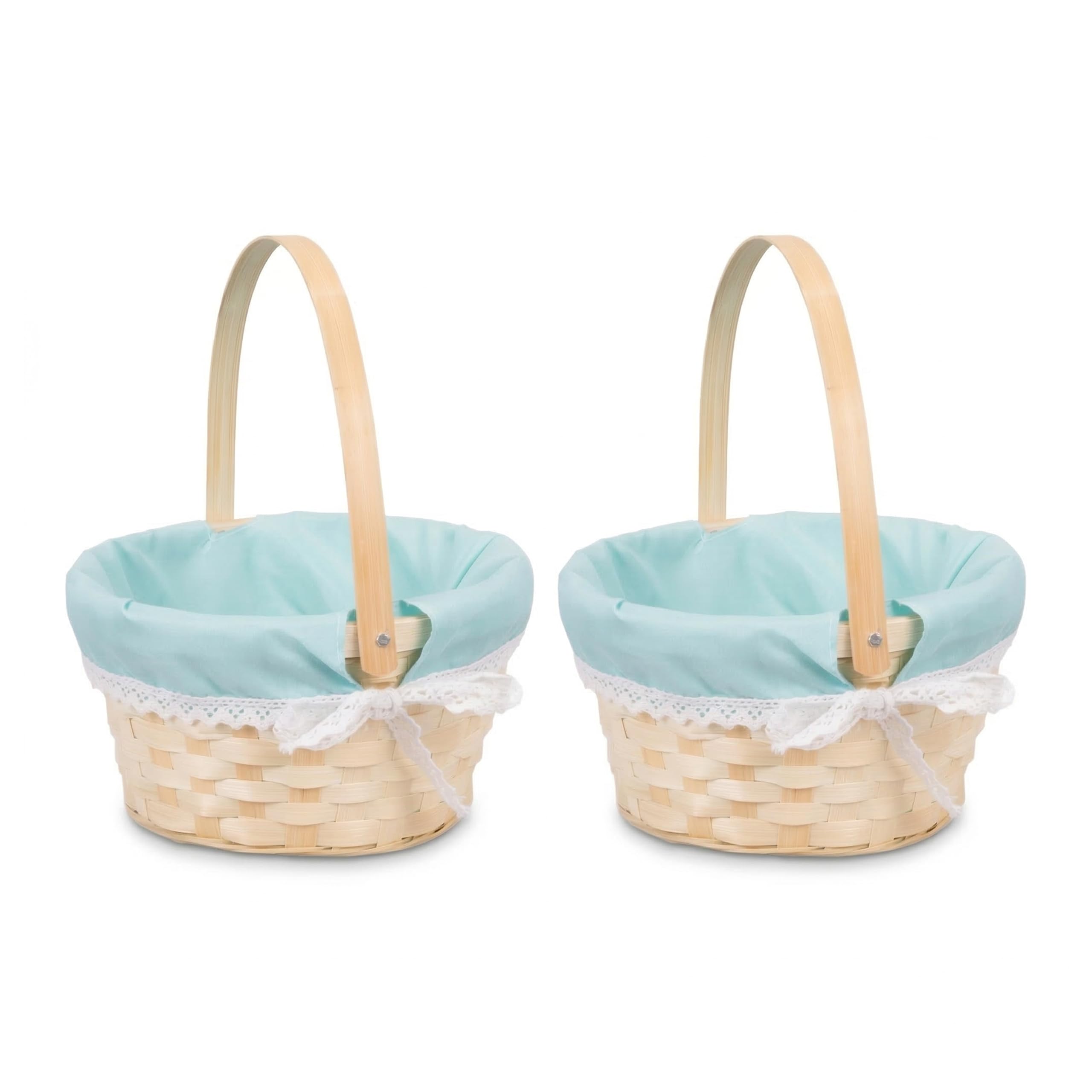 Wickerfield 2PCS Easter Egg Hunt Baskets for Kids, Small Gift Hamper Basket with Handle, Woven Bamboo Small Wicker Easter Hamper Basket, Kids Party Flower Girl Baskets (2, Blue)