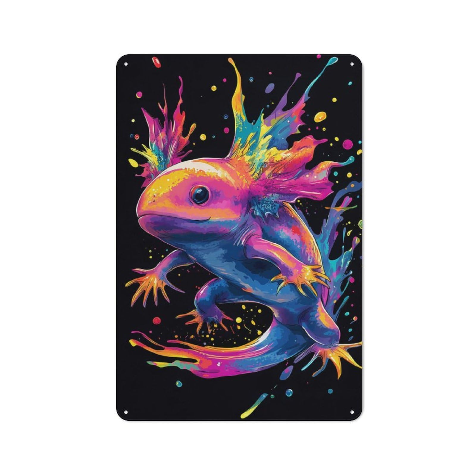 Junmoney Neon Axolotl Splash Metal Plaque 30X20cm With For Hallway Wall, Rustic Decor, For Garage, Workshop And Man Cave Decoration