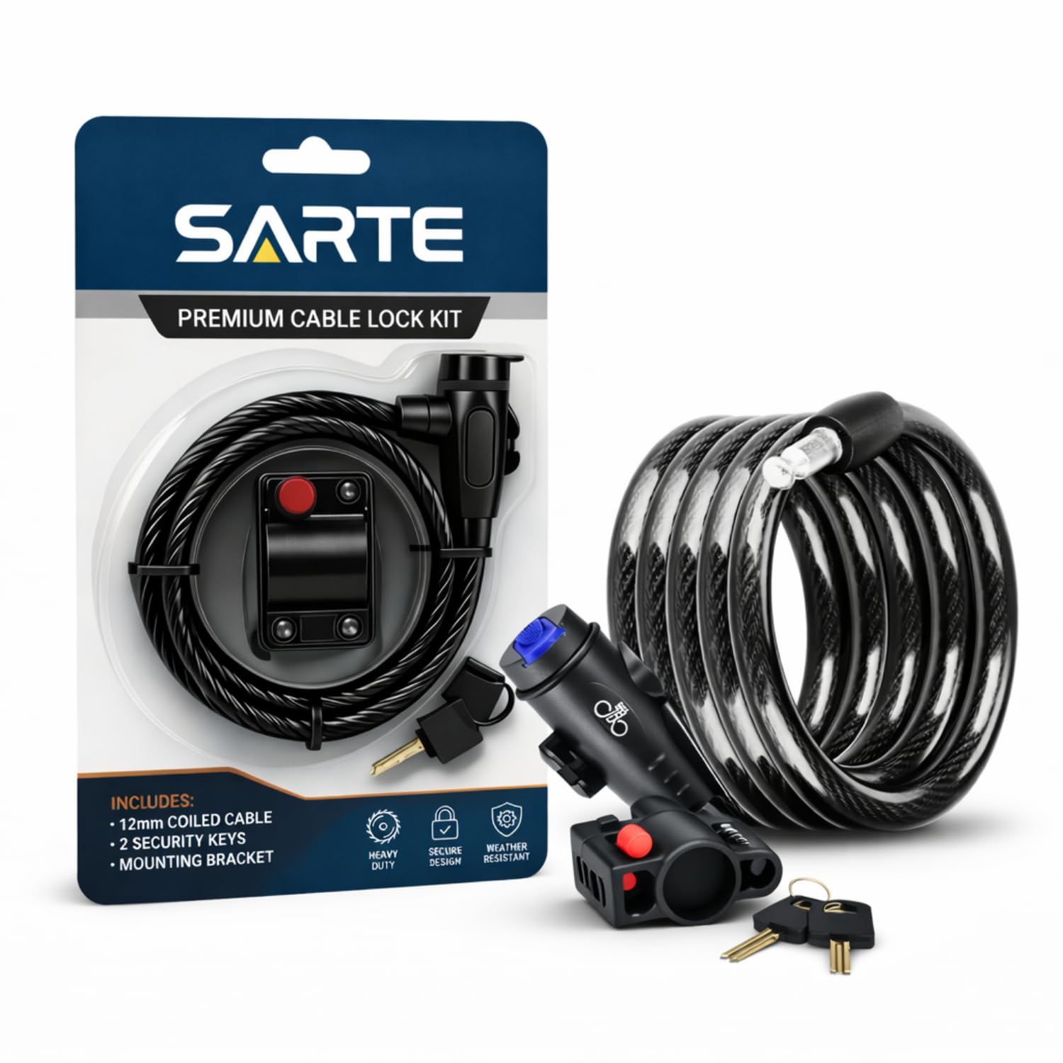 SARTE Multi-Purpose Steel Key Lock for Bike, Helmet, Luggage, Anti Theft Lock with Computerizes 2 Keys Advance Cable Wire Lock with Mount Brackets Size 3.11 Feet x Thickness 12MM 12mm-picture-24
